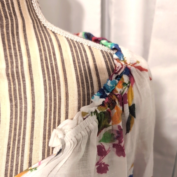 Spense Women's Bohemian Floral Tunic Top Tropical Flowy Bell Sleeves Size Large - Picture 4 of 9